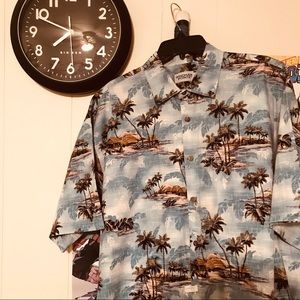 Hawaiian, blue button-down